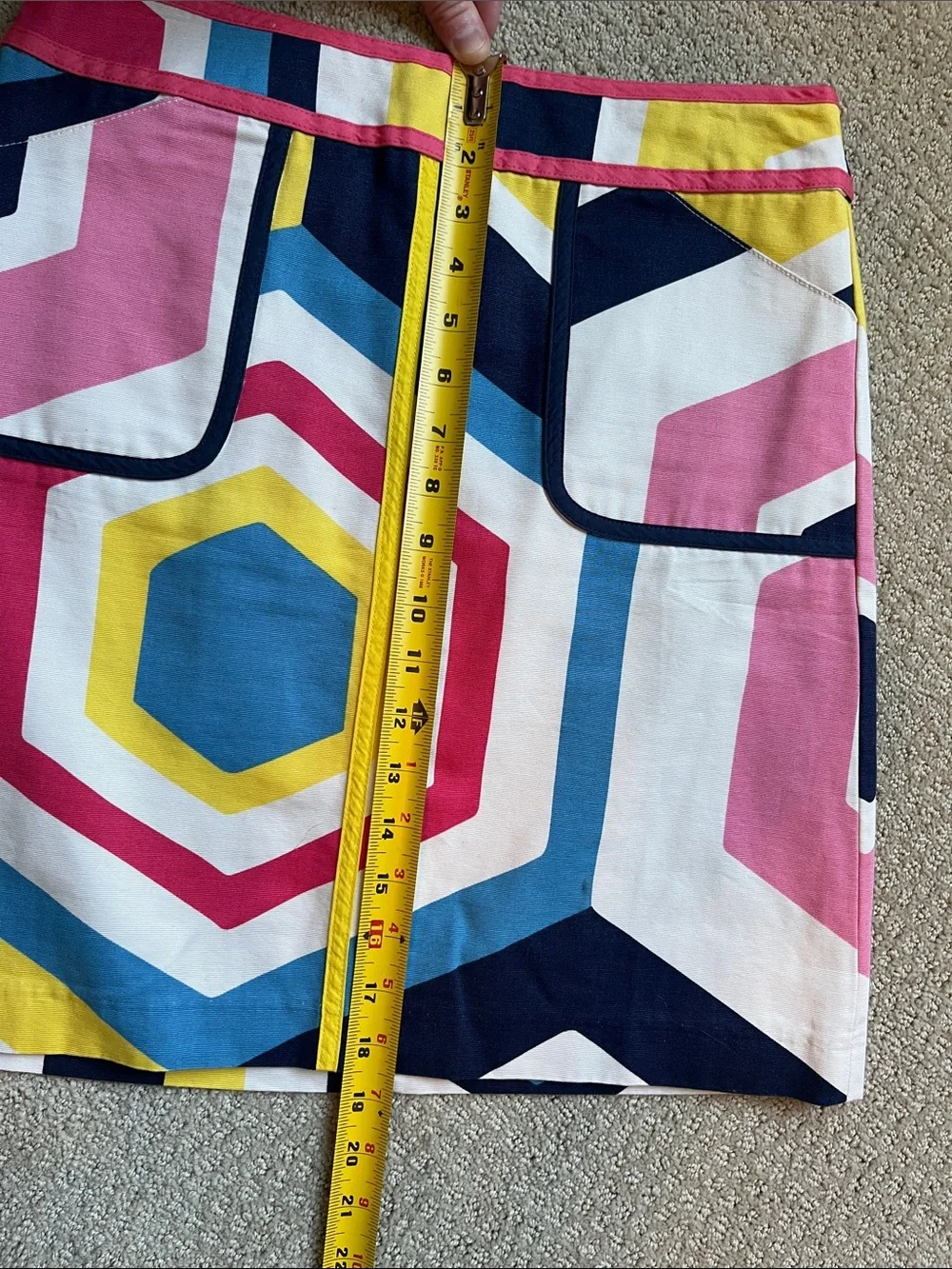 Boden Geometric Mini Skirt - Pink, Blue, Yellow, Navy, Cream size 4